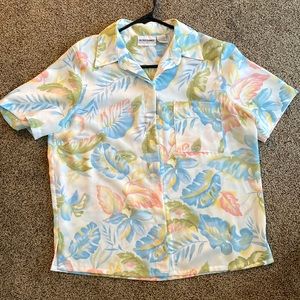 Oversized tropical, floral button down t-shirt